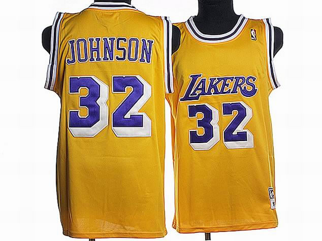 NBA Los Angeles Lakers 32 Magic Johnson Authentic Yellow Throwback Jersey